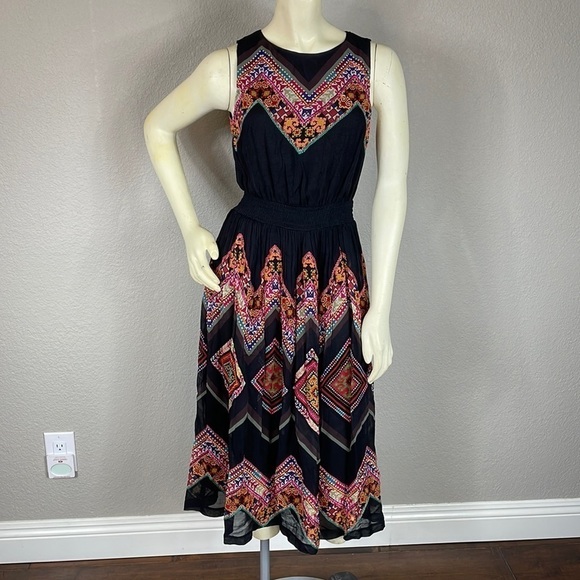 Tanvi Kedia Anthropologie Patchwork Embroidered Chevron Midi Boho Dress - Picture 2 of 16